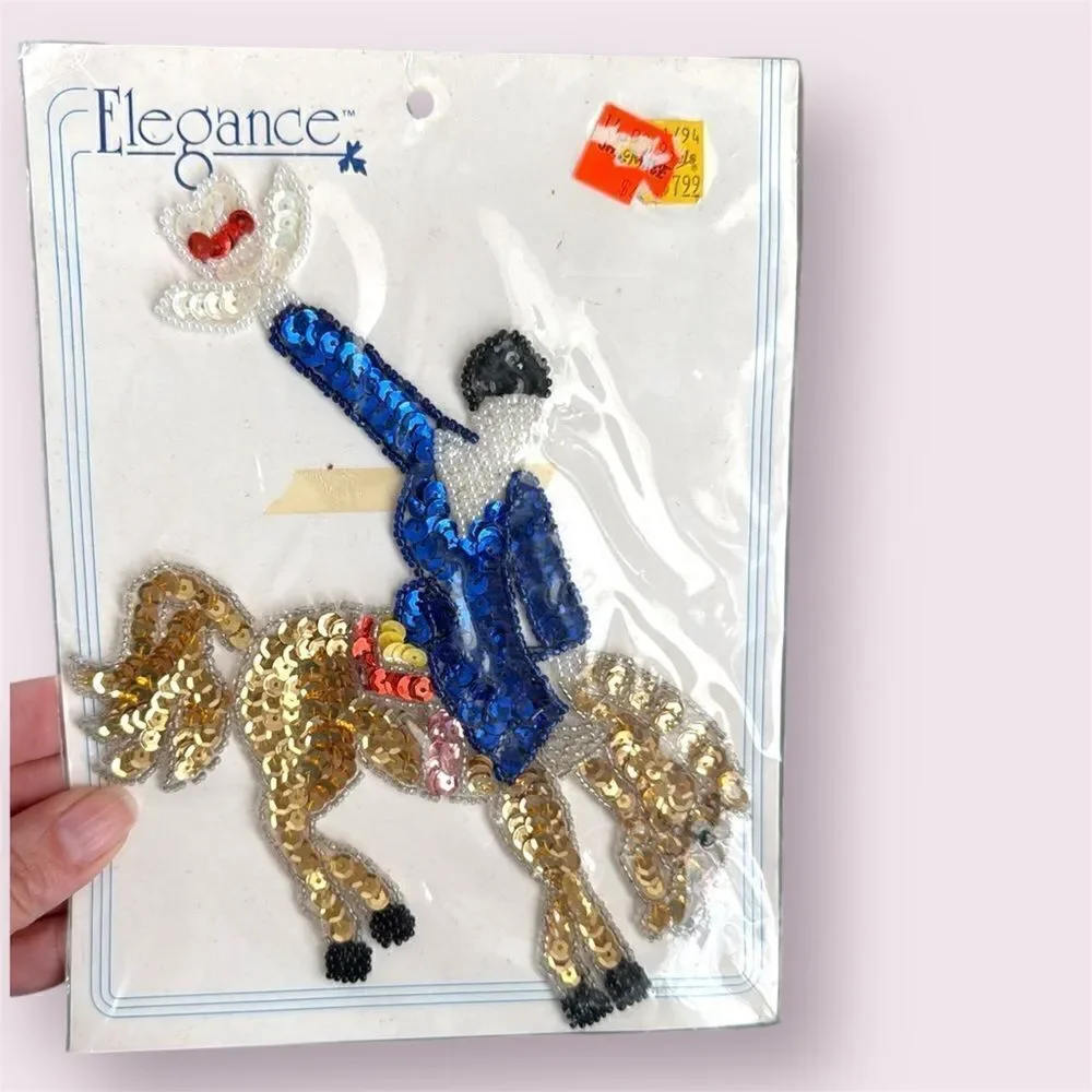 ELEGANCE Vintage 90s Bucking Bronco Western Sequin Applique *NEW*